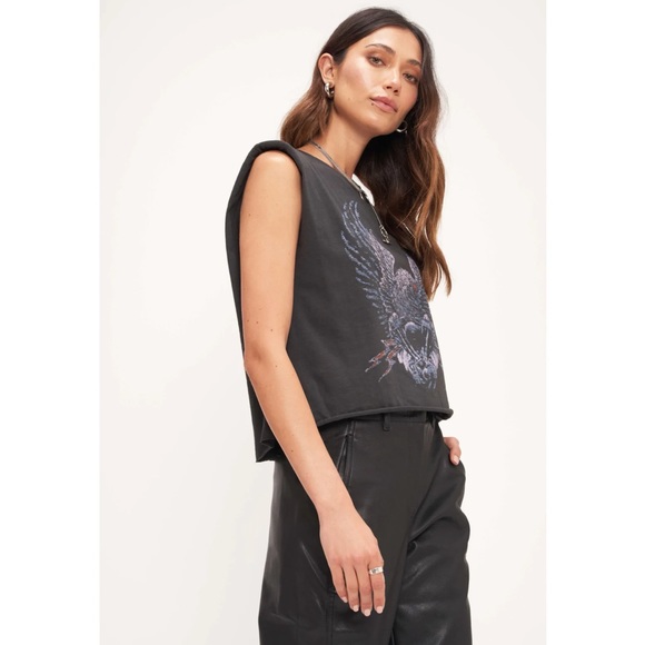 Project Social T Washed Black Eagle Rocker Shoulder Pad Muscle Tee XS-Small - Picture 7 of 12